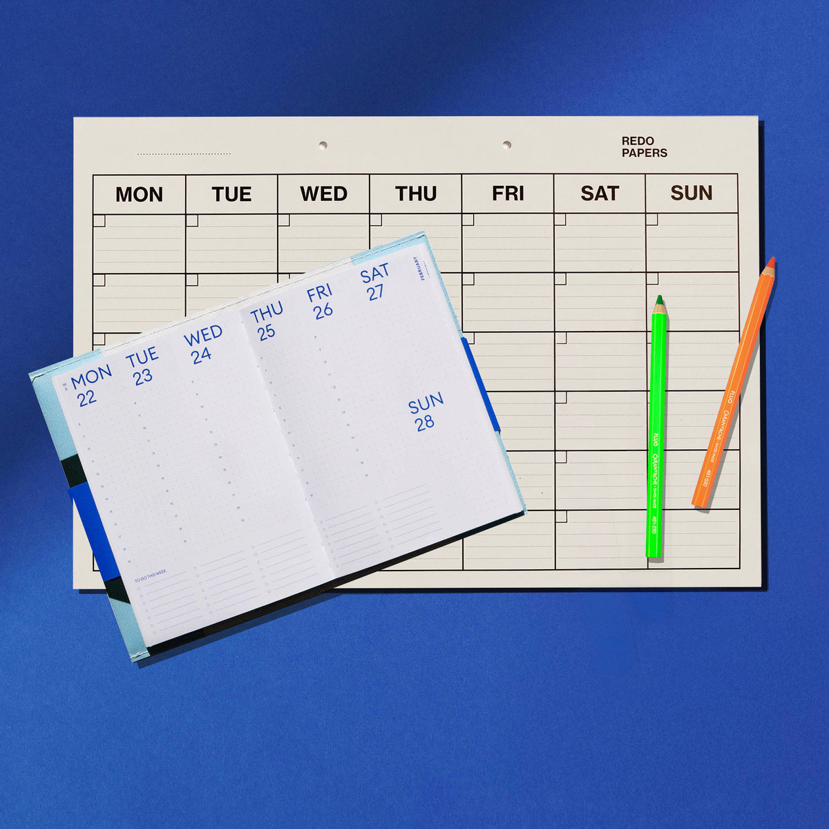 Agenda: Fluo Markeerpotloden set (oranje & groen) & Maandplanner Bundel